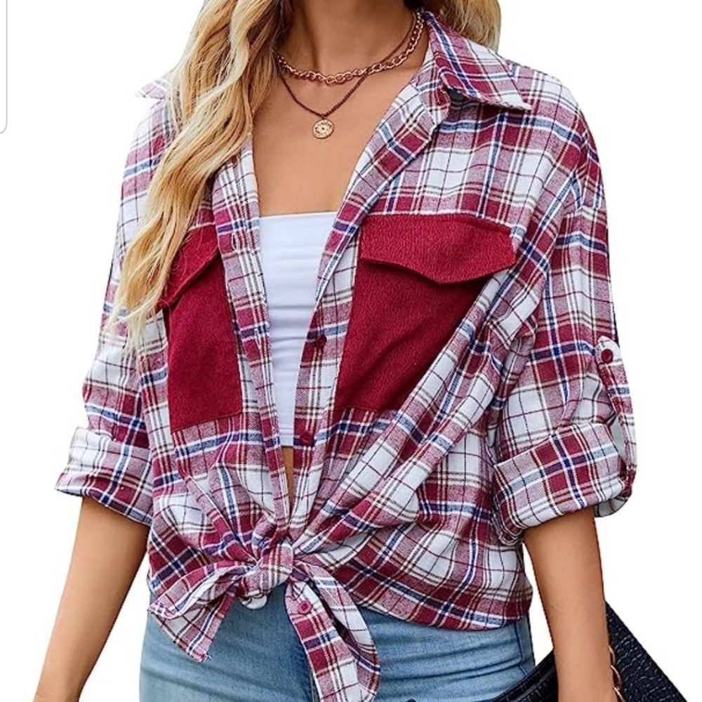 #New Blooming Jelly Women Plaid Flannel Corduroy Shirt Shaket #